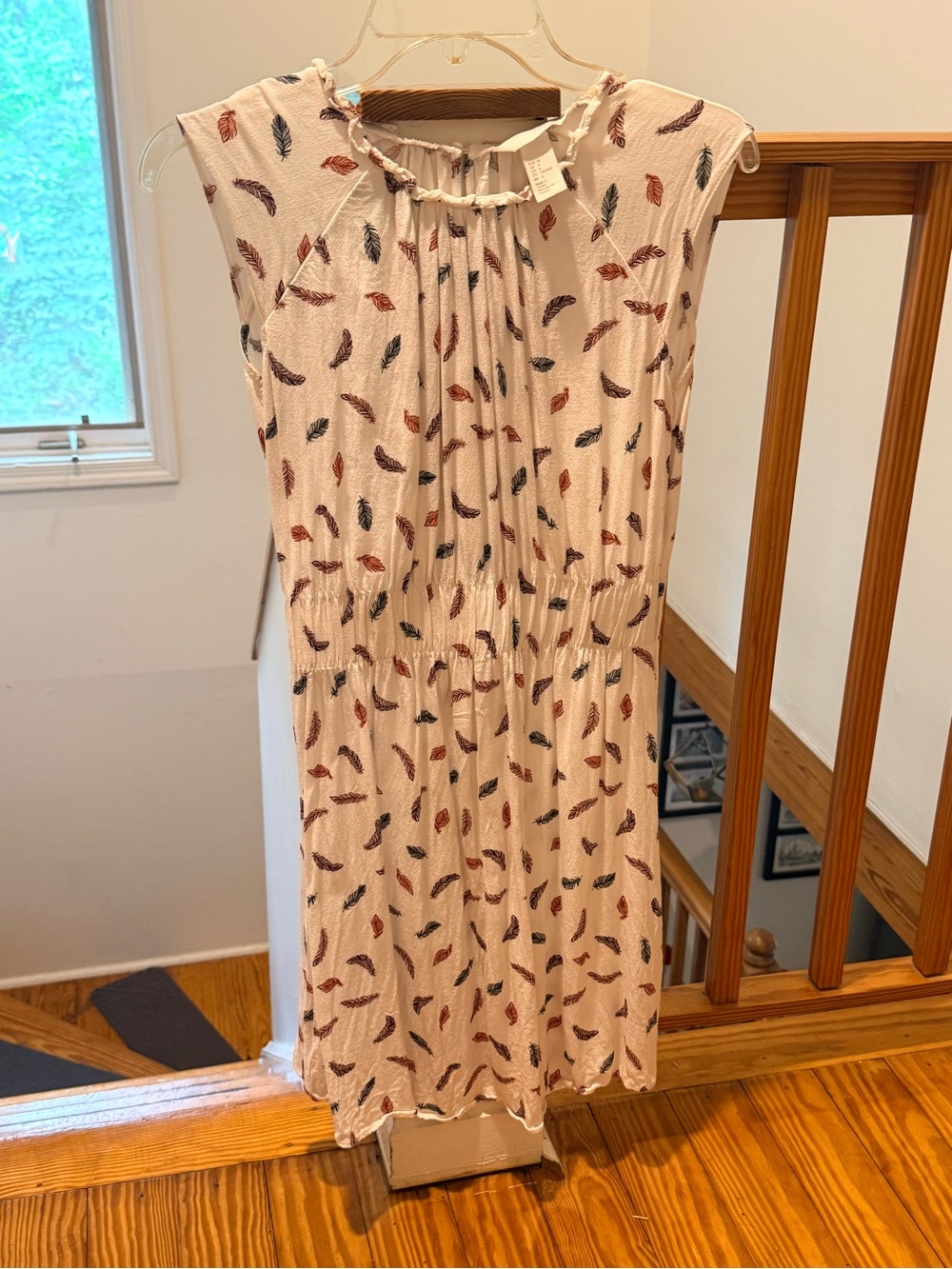 H&M Cream Mini Dress with Red and Blue Feather Print